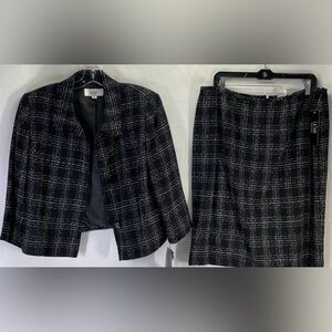 NWT Le Suit Petite Women's 2-Piece Black Plaid Suit Jacket & Skirt Set Size 16P